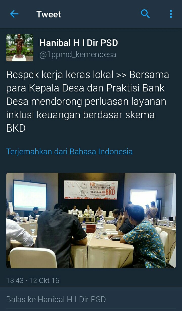 Twit Direktorat Pelayanan Dasar, Dirjen Pembangun dan Pemberdayaan Masyarakat Desa, PDT dan Transmigrasi